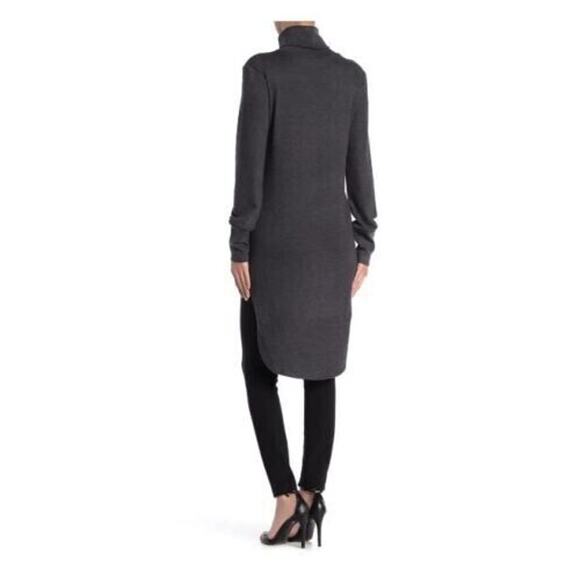 Go Couture Turtleneck High/Low Hem Tunic Sweater Charcoal Lion Mane Medium $140 - Picture 2 of 3